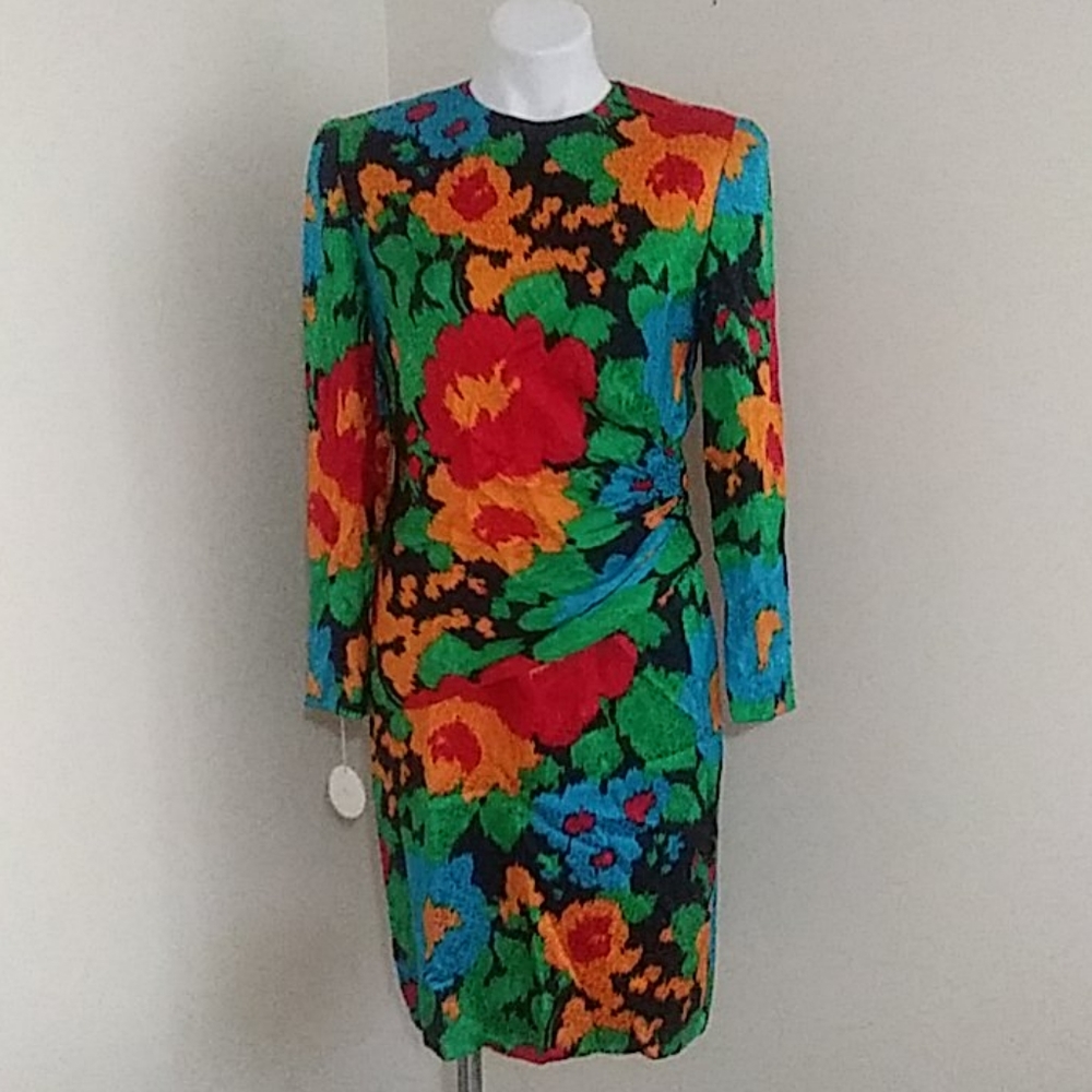 Wayne Kastning for Helga  Floral Dress Vintage Long Sleeves Rare
